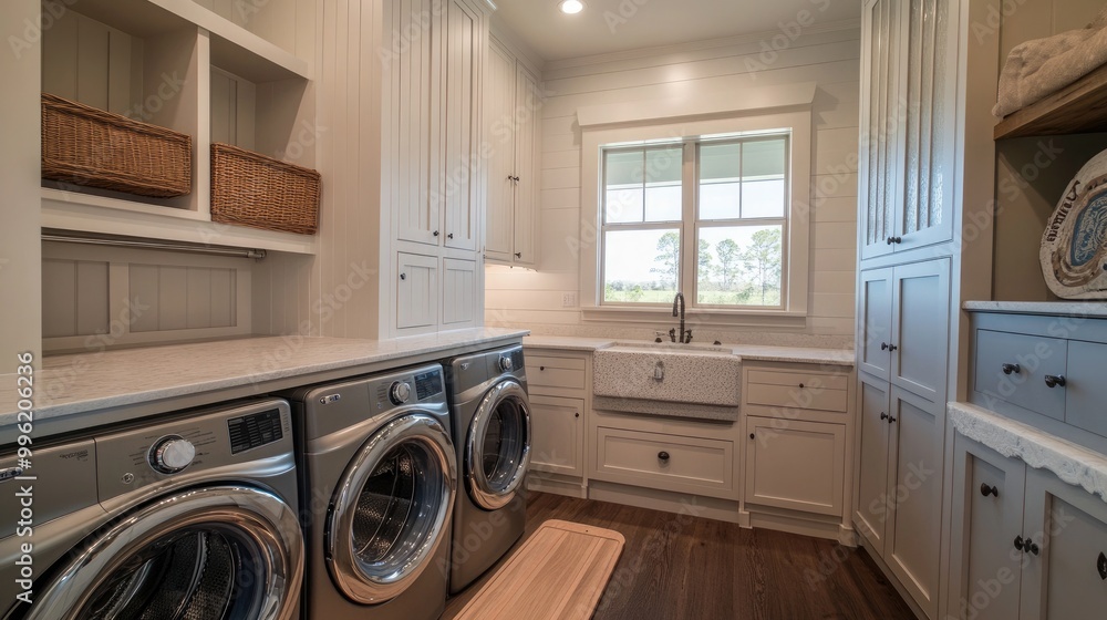 Elegant farmhouse laundry room with custom cabinetry Elegant farmhouse laundry room with custom cabinetry