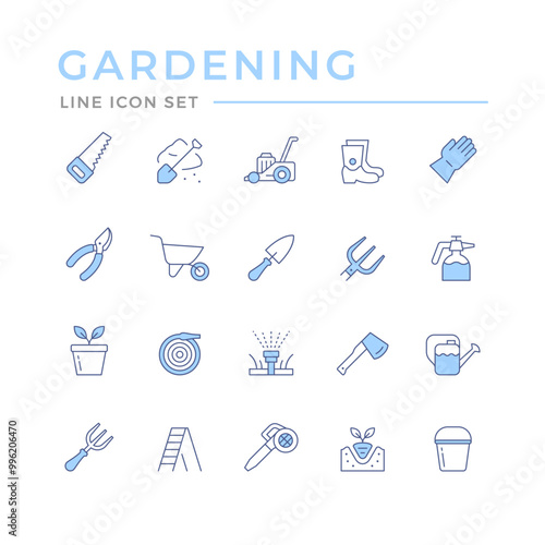 Set color line icons of gardening