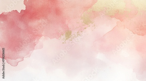 Abstract watercolor in soft pink and gold hues.