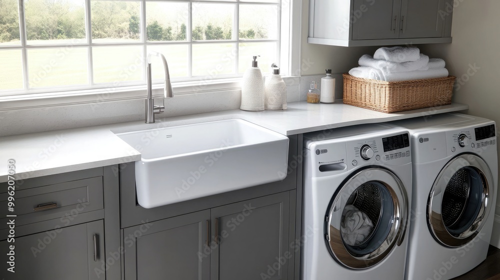High-end laundry room with sleek cabinetry High-end laundry room with sleek cabinetry