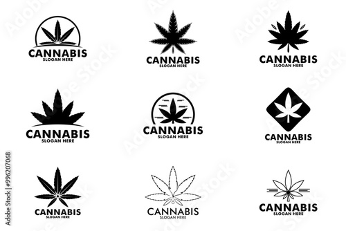 set of cannabis logo. Abstract cannabis hemp leaf icon set inspiration