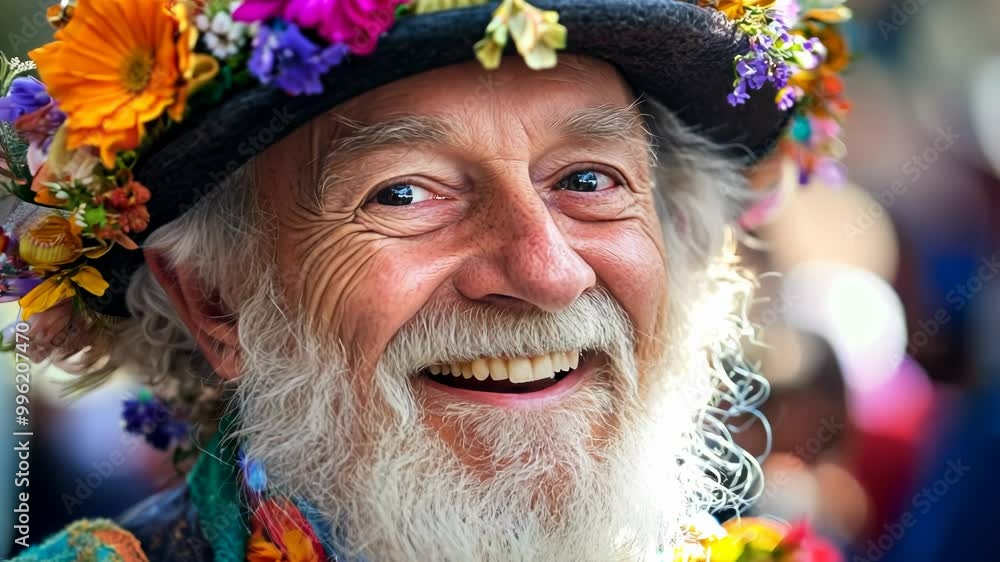 Joyful Senior Man at Floral Parade Joyful Senior Man at Floral Parade