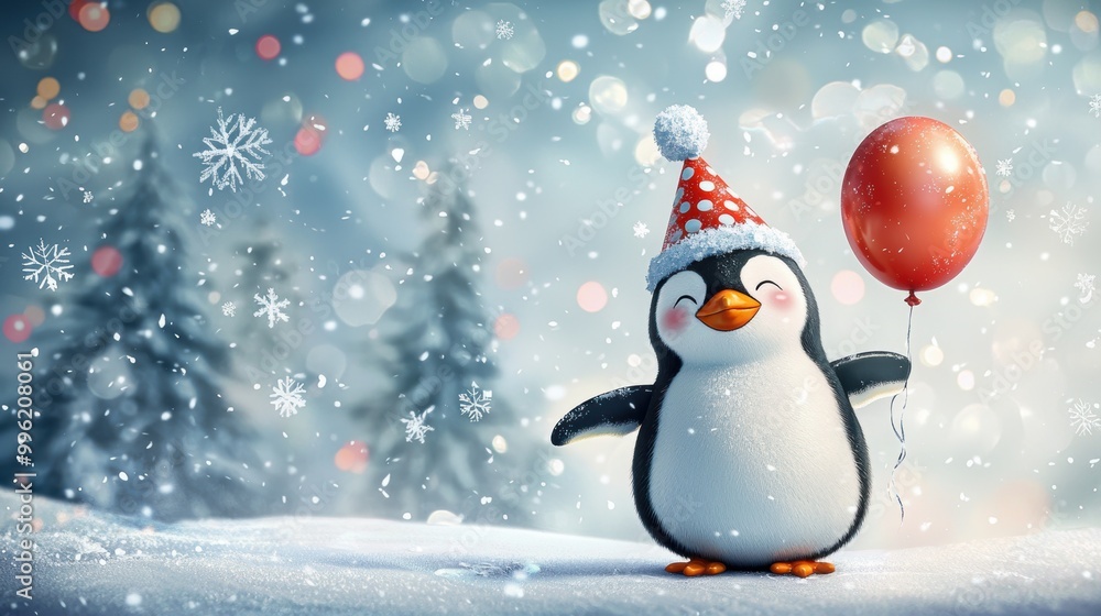Cheerful Penguin with Party Hat and Balloon Cheerful Penguin with Party Hat and Balloon