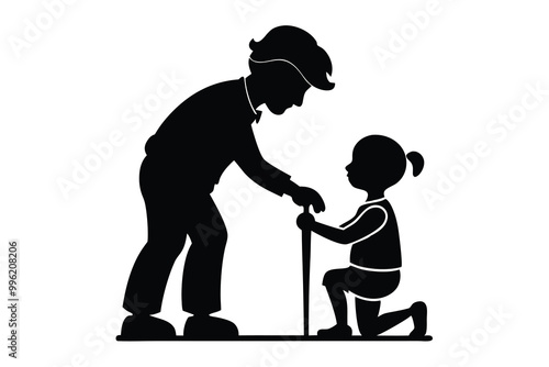 Child helping an elderly showing kindness ,white background D.eps