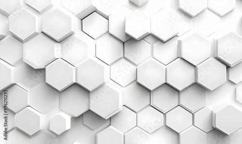 3D Futuristic honeycomb mosaic white background. Realistic geometric