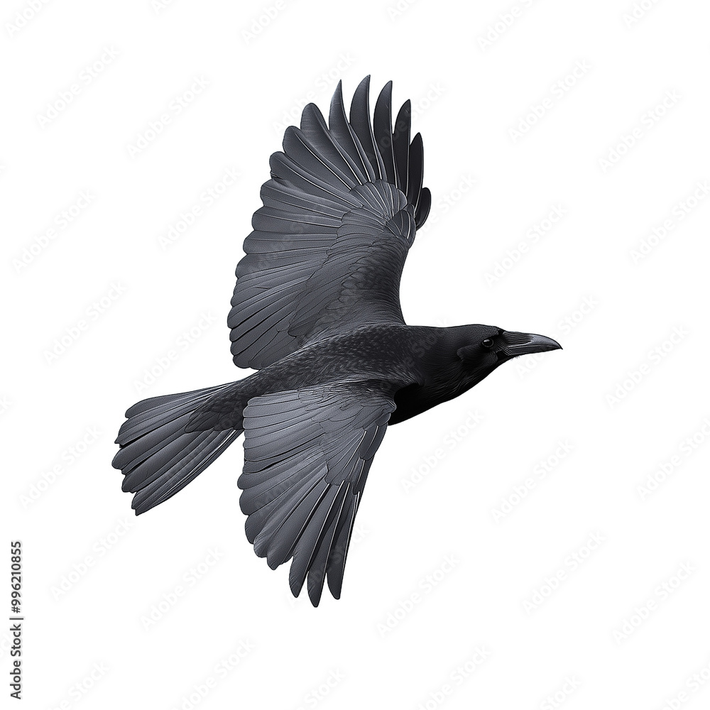 Naklejka premium a black crow flying on a transparent background with wings fully extended