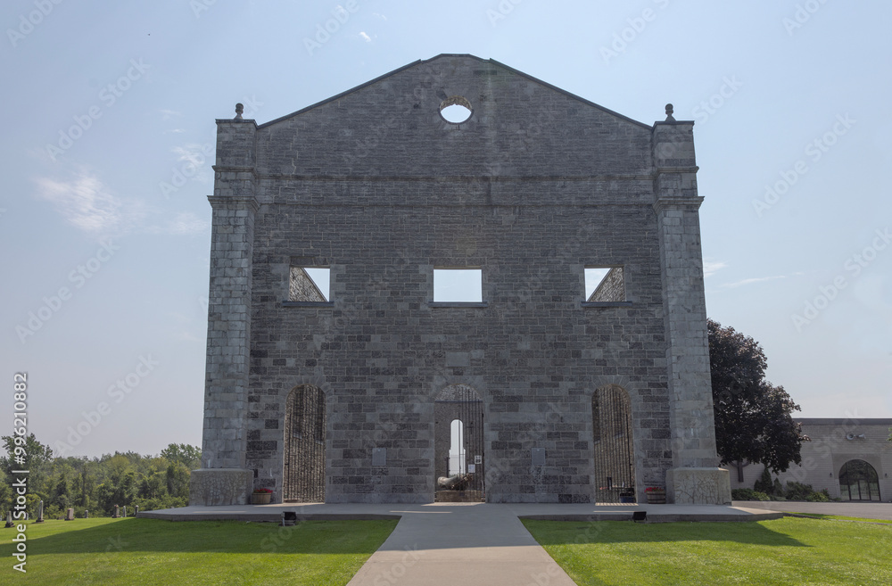 Glengarry, Ontario, Canada - Aug 20, 2023: A fire destroyed all but the outer walls of St. Raphael's Catholic church in 1970, it's now a National Historic Site since 1999. Glengarry, Ontario, Canada - Aug 20, 2023: A fire destroyed all but the outer walls of St. Raphael's Catholic church in 1970, it's now a National Historic Site since 1999.