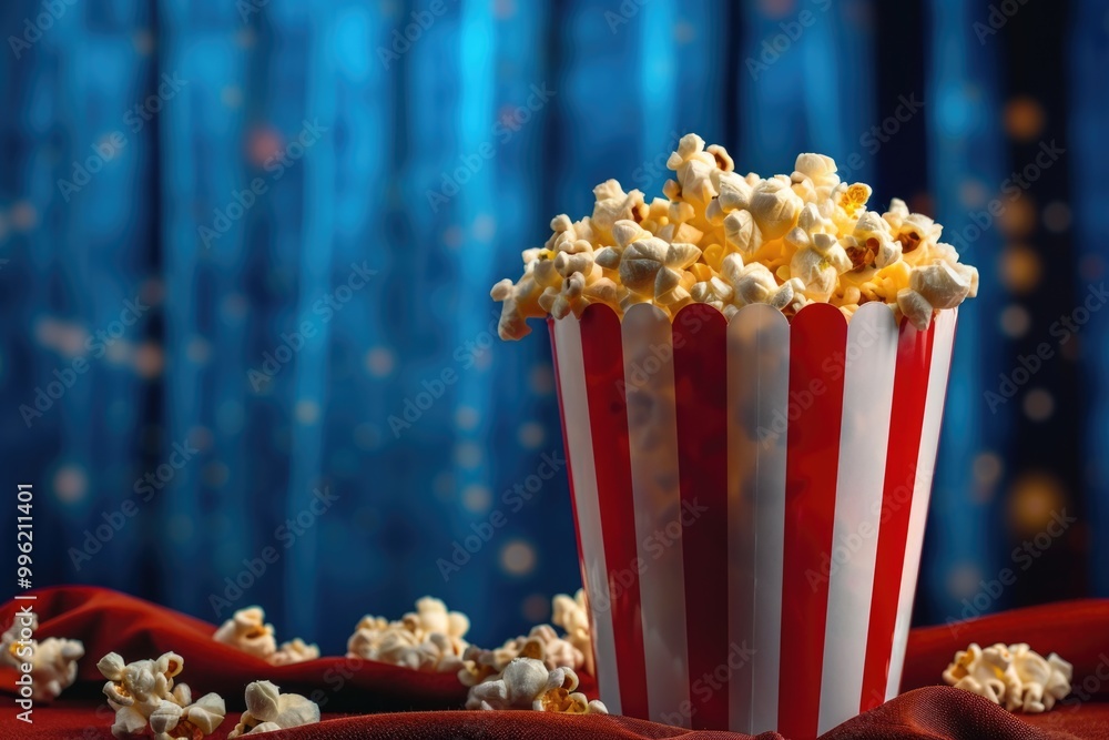 Close-up of a bowl of popcorn with a screen in the background. Cozy evening watching a movie or TV series. Close-up of a bowl of popcorn with a screen in the background. Cozy evening watching a movie or TV series.