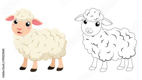 Cute sheep cartoon coloring page for children education