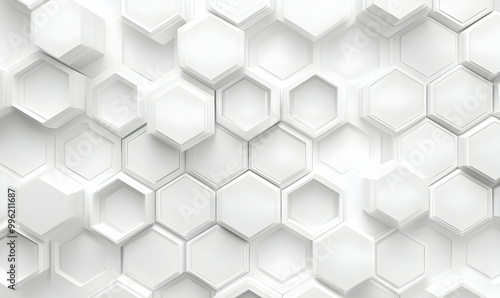 3D Futuristic honeycomb mosaic white background. Realistic geometric