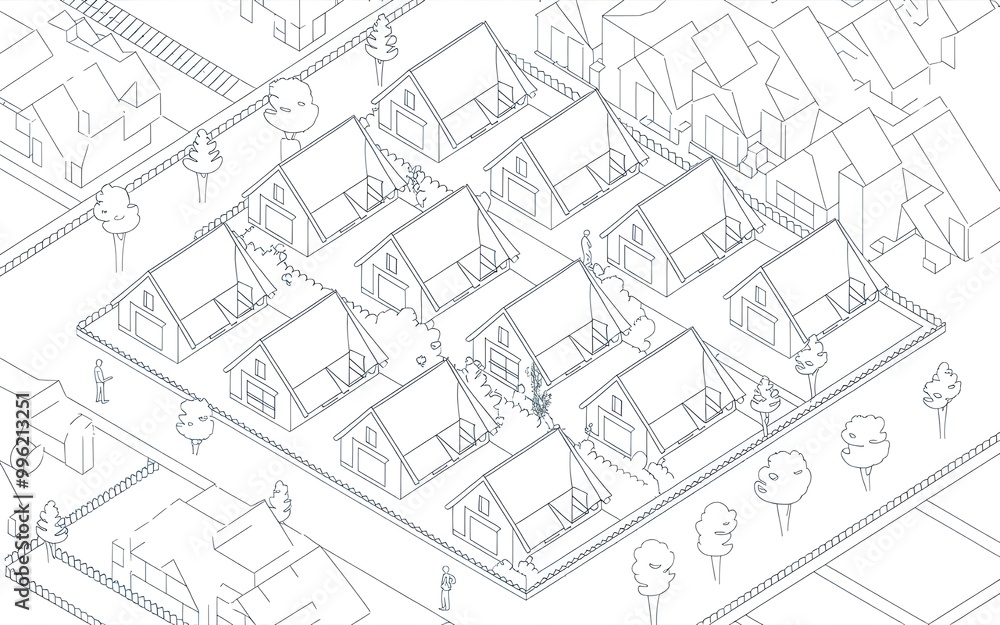 High-Quality Blueprint Design Featuring Houses and People for Architecture Projects High-Quality Blueprint Design Featuring Houses and People for Architecture Projects
