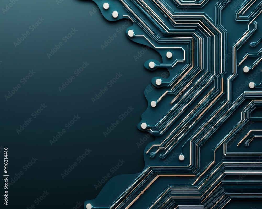 Clean circuit board pattern on a black background, soft glow from subtle blue and white lines, minimalist composition Clean circuit board pattern on a black background, soft glow from subtle blue and white lines, minimalist composition