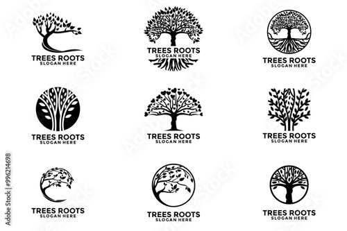 Set of Trees and Roots logo design vector illustration