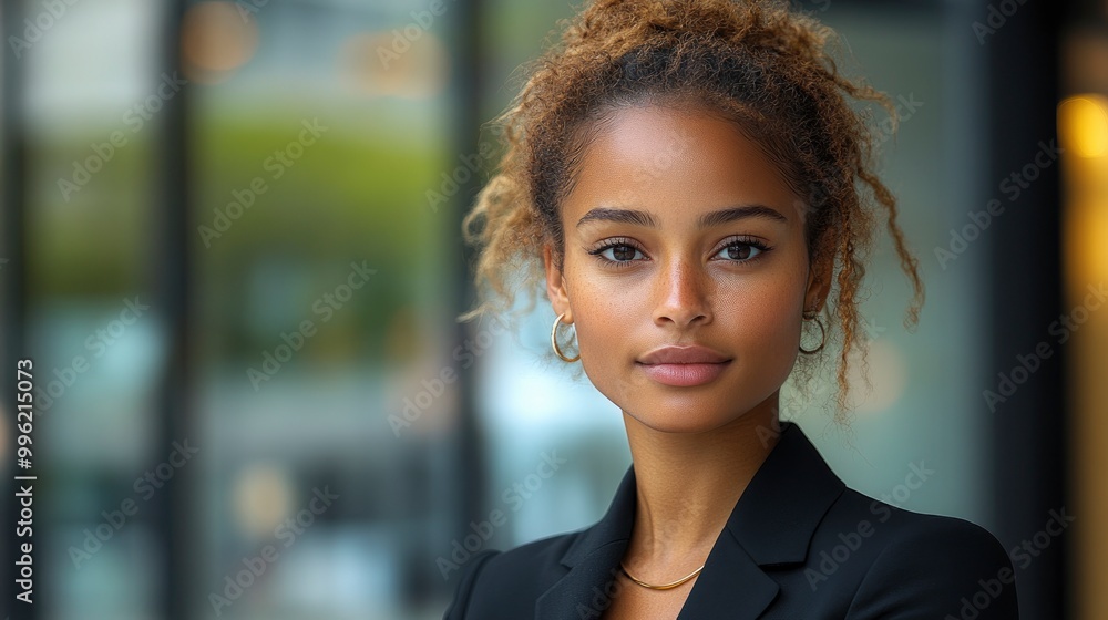 Obraz premium Confident Black Woman in a Suit Looking at the Camera