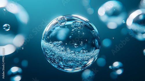 Wallpaper Mural Close-up of a transparent bubble with tiny air bubbles inside, against a serene blue background. Torontodigital.ca