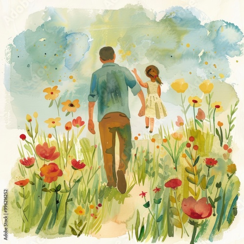 1940â€™s hand painted watercolour design for Fatherâ€™s Day, vector with generatife ai photo