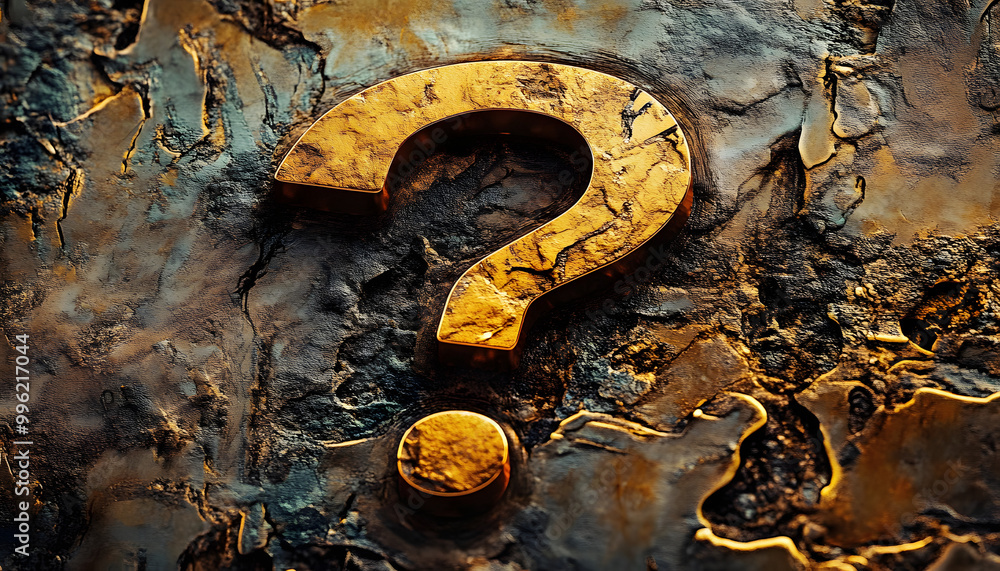a golden question mark carved into a textured surface a golden question mark carved into a textured surface