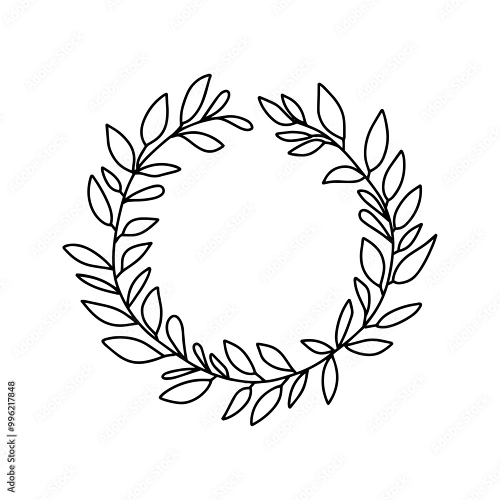Doodle style leaf wreath. Vector, on a white background Doodle style leaf wreath. Vector, on a white background