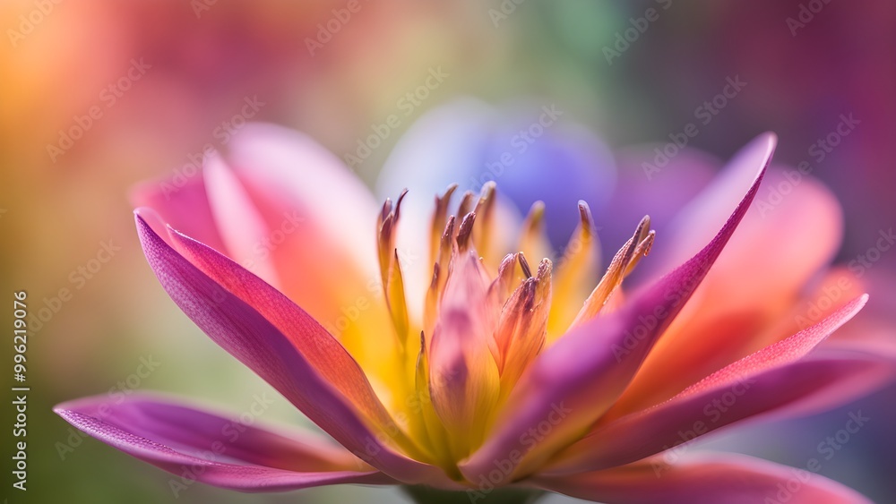 Naklejka premium A close-up of a pink and yellow water lily with a soft, colorful background.