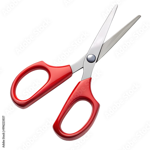 Red scissors with stainless steel blades on a transparent or white isolated background. photo