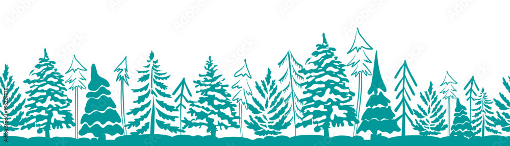 Obraz premium Seamless background Christmas trees blue. hand drawing. Not AI Vector illustration.