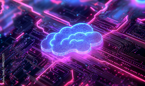 Abstract cloud technology circuit board. Large data center concept