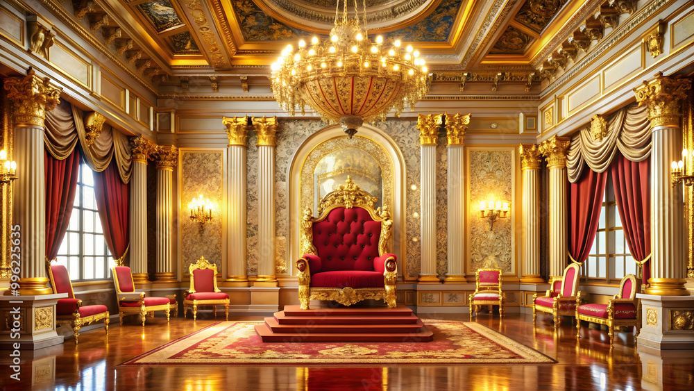 Luxurious palace interior featuring a majestic throne, stately ...