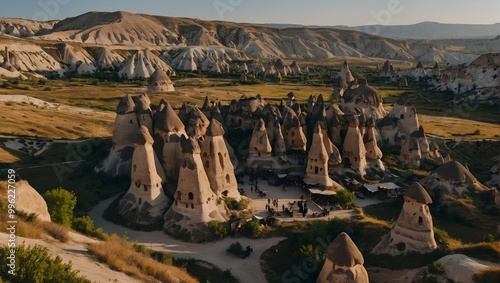 Stunning Aerial Views of Cappadocia’s Dramatic Rock Formations with Colorful Balloons