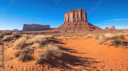 Majestic Red Rock Formation in Desert Landscape