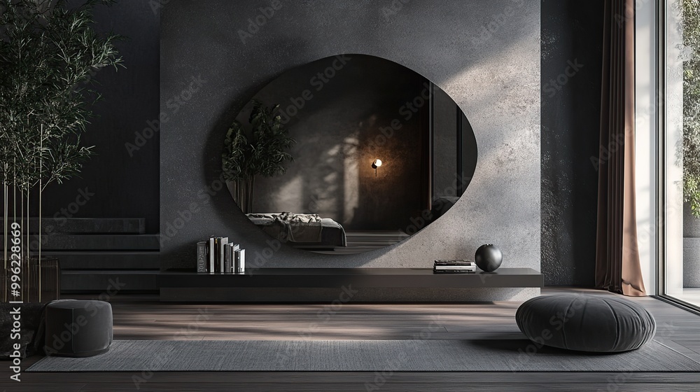 Fototapeta premium Modern interior with a unique mirror design.