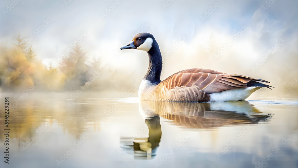 Serene goose swimming in watercolor lake on white background , nature, tranquil, bird, peaceful Serene goose swimming in watercolor lake on white background , nature, tranquil, bird, peaceful