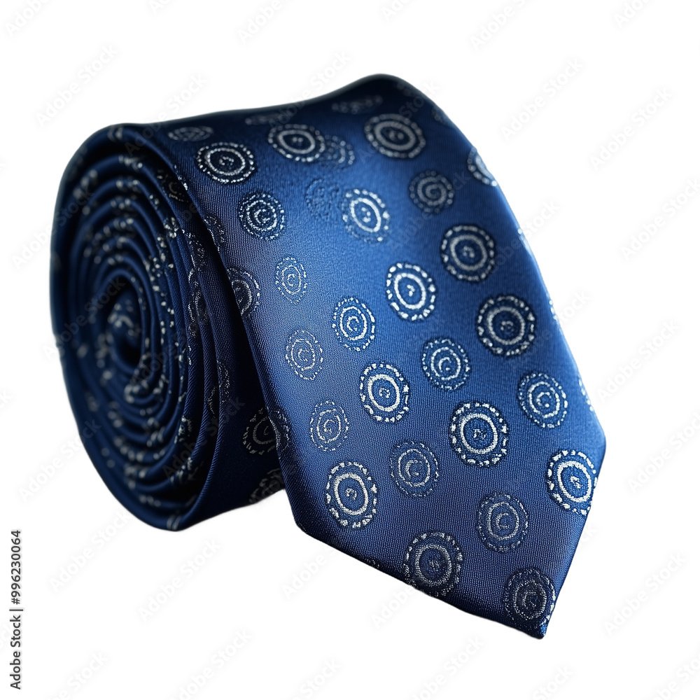 Realistic photo of a blue tie with circular patterns on a transparent background Realistic photo of a blue tie with circular patterns on a transparent background