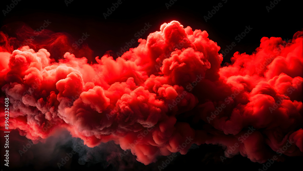 Obraz premium Red smoke cloud on black background with cinematic lighting, high resolution , smoke, red