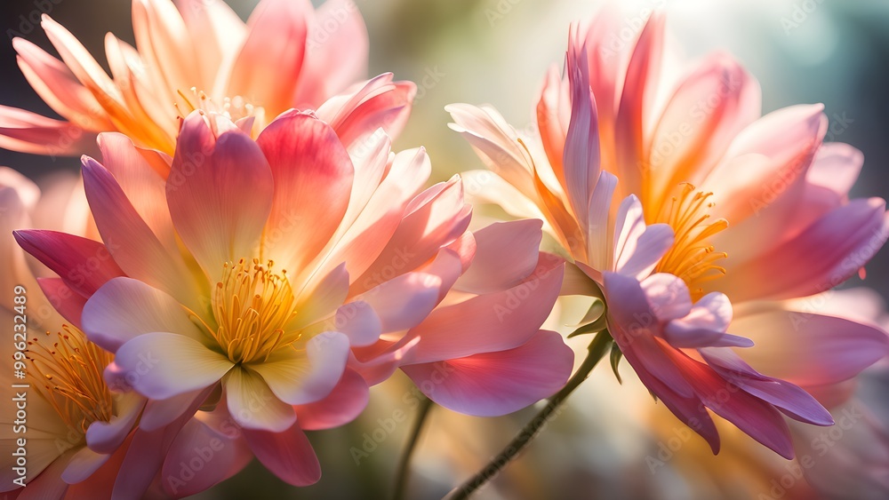 Close-up of pink and yellow flowers with a blurred background. Close-up of pink and yellow flowers with a blurred background.