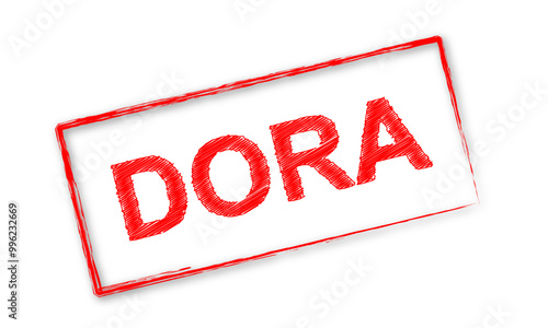 Timbre rouge avec le mot "Dora"