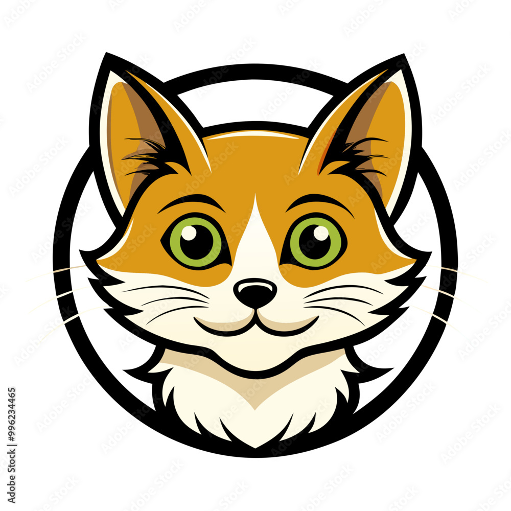 Cute Cartoon Cat Mascot Logo: A delightful cartoon cat with big green eyes, a charming smile, and a playful expression. Perfect for pet businesses, animal shelters, or any brand seeking a friendly. Cute Cartoon Cat Mascot Logo: A delightful cartoon cat with big green eyes, a charming smile, and a playful expression. Perfect for pet businesses, animal shelters, or any brand seeking a friendly.