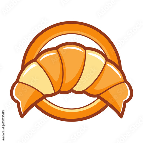 Golden Croissant Logo: A delectable cartoon croissant nestled within a warm, inviting circle, perfect for bakery branding or breakfast menus.
