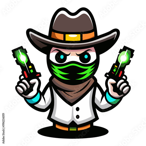 Masked Cowboy Gunslinger Cartoon Character 
