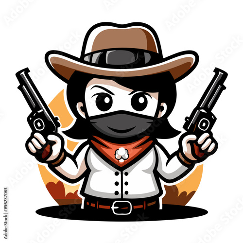 Cowgirl with Guns Cartoon Illustration 