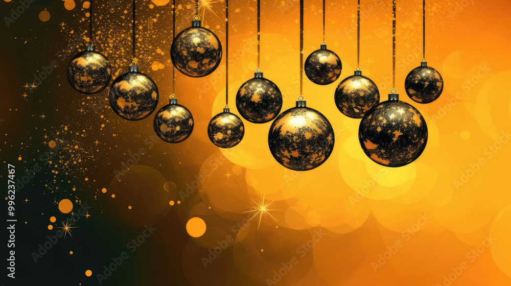 Obraz premium Illustration of christmas balls on a dark yellow background