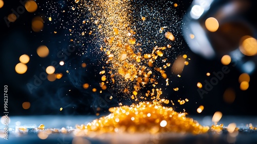 A chef using a sonic levitator to create floating droplets of flavored oils photo