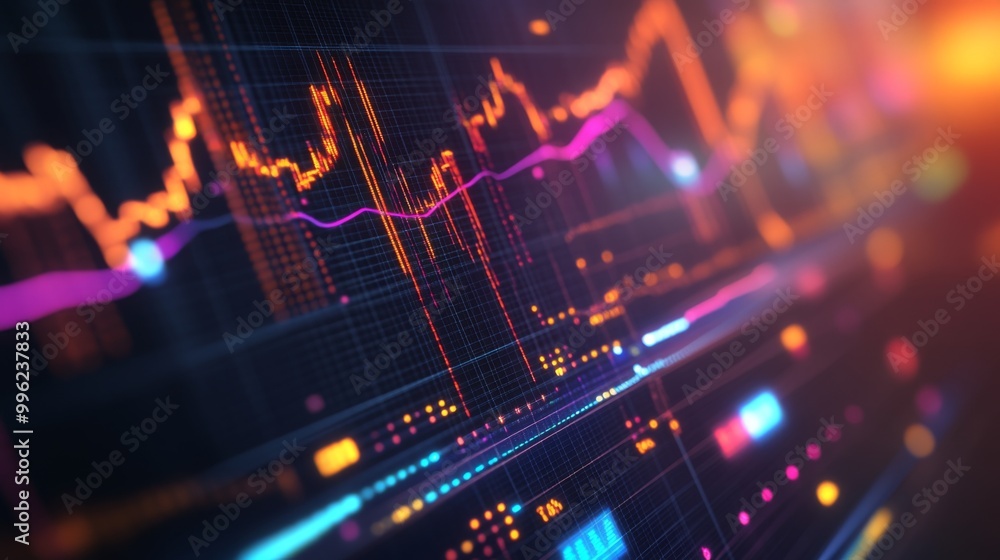 A close-up of a digital screen displaying an intricate financial graph with upward trends, colorful lines, and data points, emphasizing the analysis of market performance in a modern workspace. A close-up of a digital screen displaying an intricate financial graph with upward trends, colorful lines, and data points, emphasizing the analysis of market performance in a modern workspace.