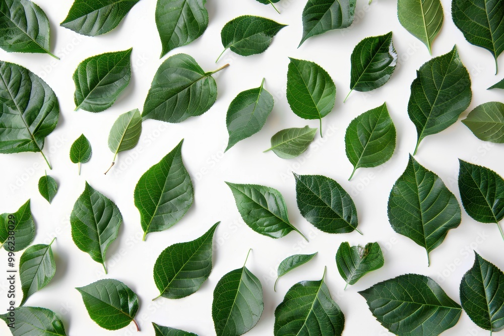 Green leaves contrasting with white background Green leaves contrasting with white background