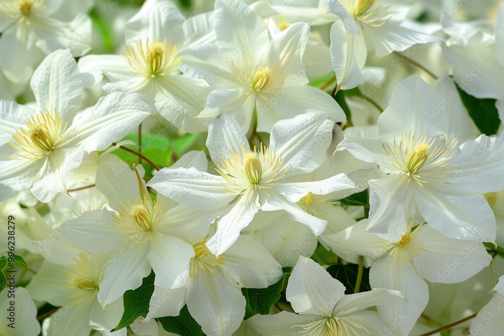 Huldine clematis lots of medium sized pearly white flowers yellow stamens on white twigs Huldine clematis lots of medium sized pearly white flowers yellow stamens on white twigs