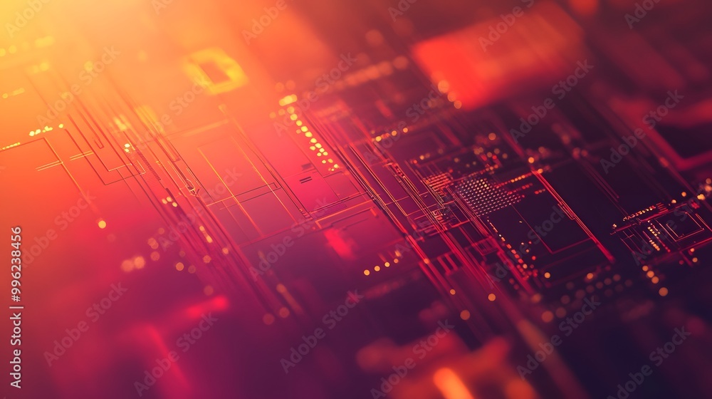 Depth created through layered tech elements on a muted gradient background Depth created through layered tech elements on a muted gradient background