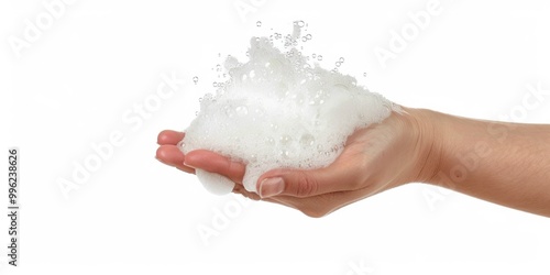 Foaming Hand Soap. Clean and Hygienic Hand Care with Beauty Foam on White Background