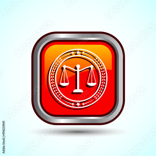 Justice Scales Icon Design Illustration, Legal and Justice Law Icon For Apps and Websites, Orange Color Square Button Design