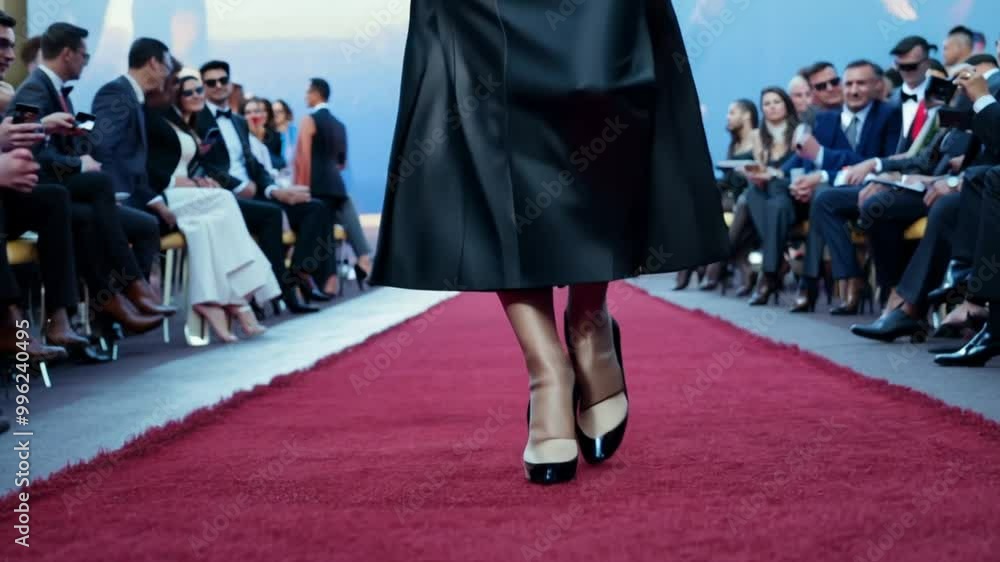women walking on red carpet with black dress. generative ai women walking on red carpet with black dress. generative ai