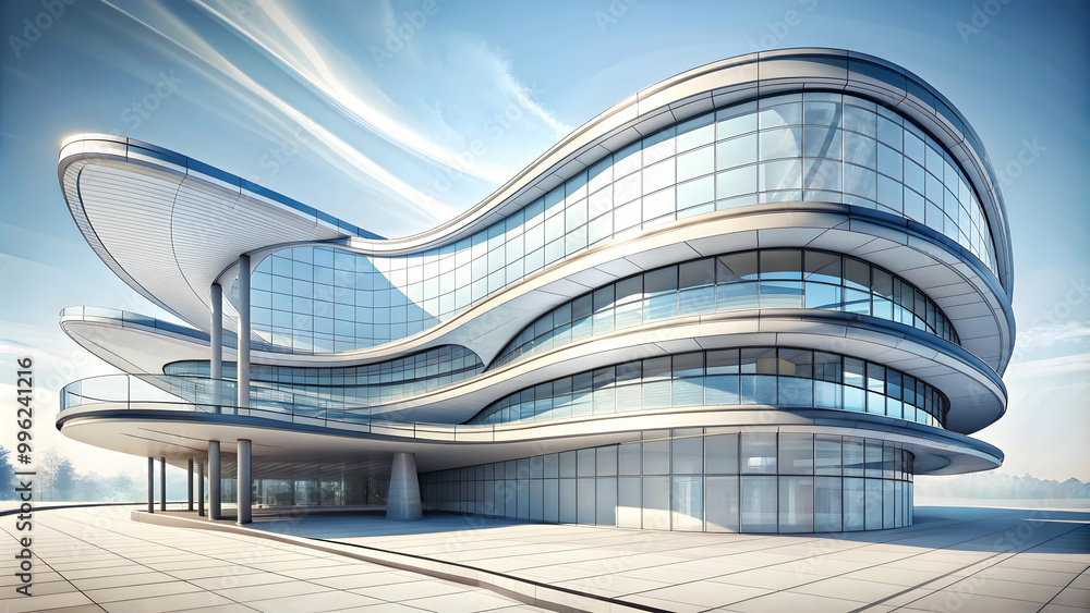 Fototapeta premium AI generated sketch of futuristic curve building architecture on white paper , architecture, design