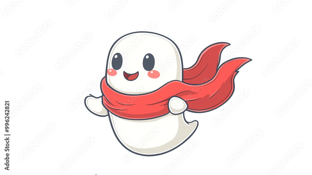 Floating Ghost Wrapped in a Scarf: A kawaii ghost wearing a bright red scarf, floating happily in midair. Floating Ghost Wrapped in a Scarf: A kawaii ghost wearing a bright red scarf, floating happily in midair.